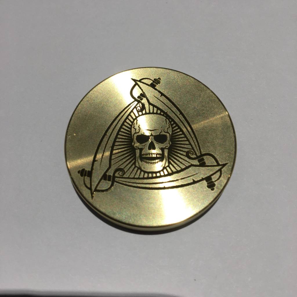 Okito Box Lid Skull And Swords, Half Dollar